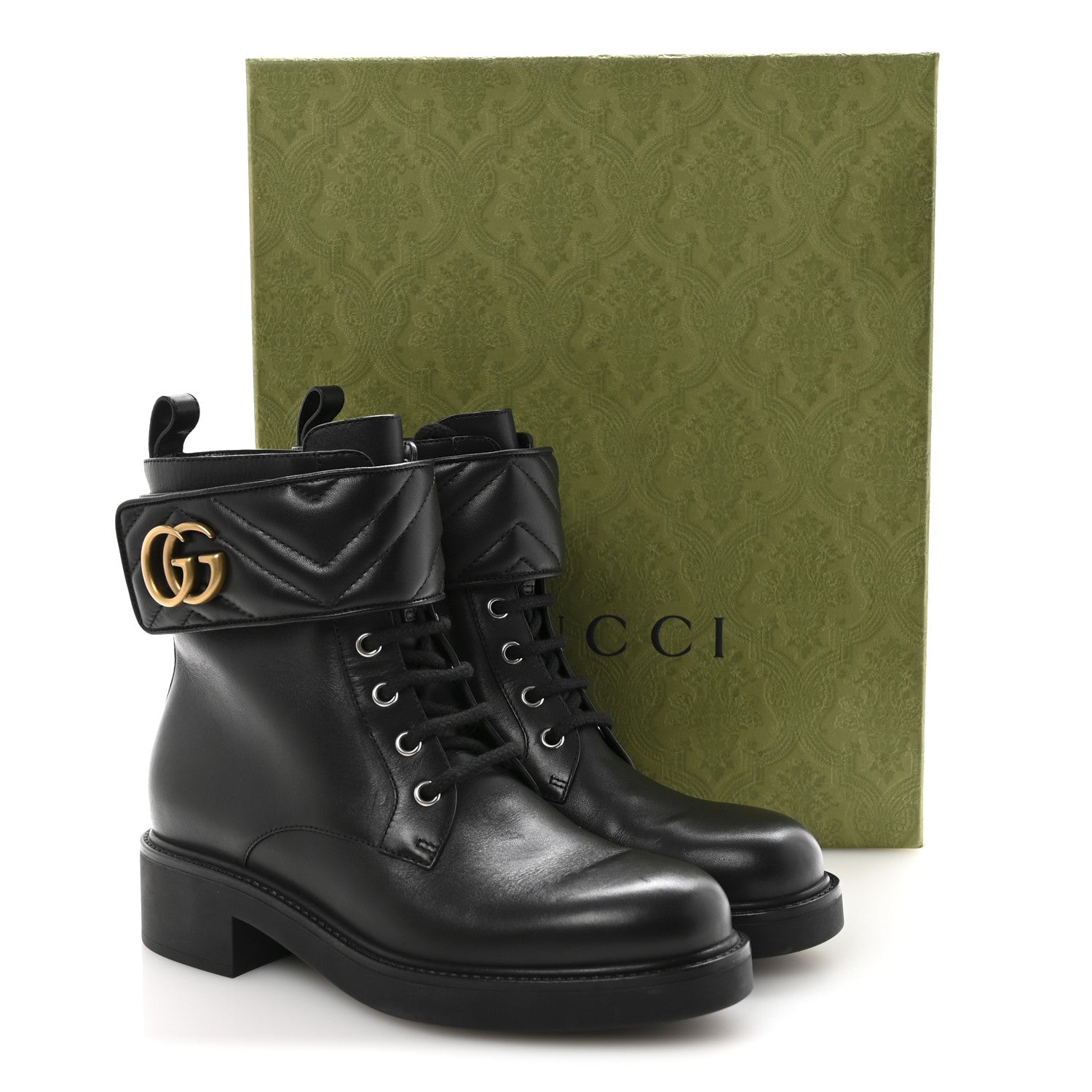 Flores Calfskin Nappa Matelasse GG 40mm Ankle Boots 37.5 Black