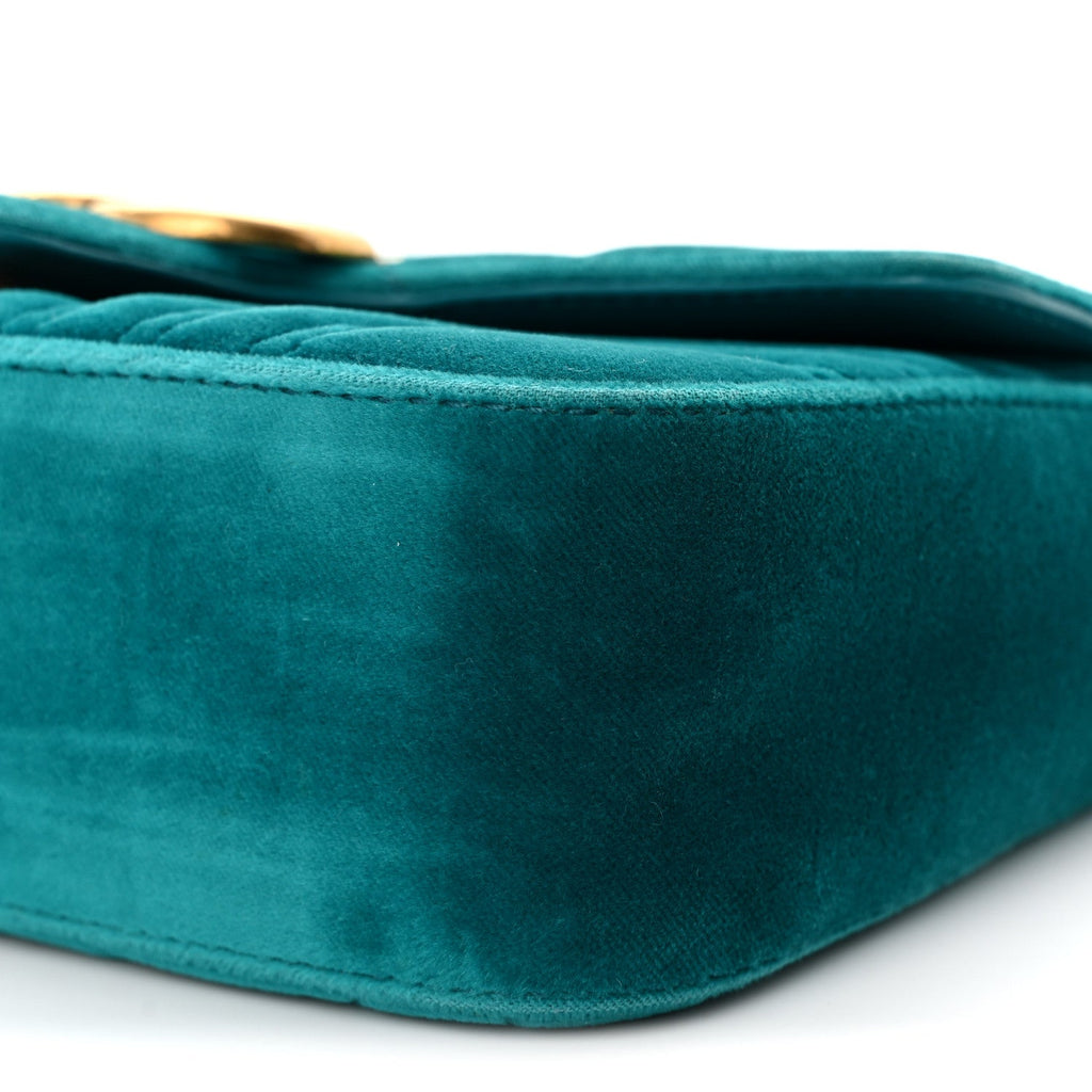Velvet Matelasse Mini GG Marmont Shoulder Bag Pavone Cyan