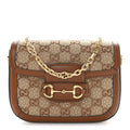 New Canvas Charisma Calfskin Crystal GG Monogram Mini Horsebit 1955 Shoulder Bag Camel Ebony