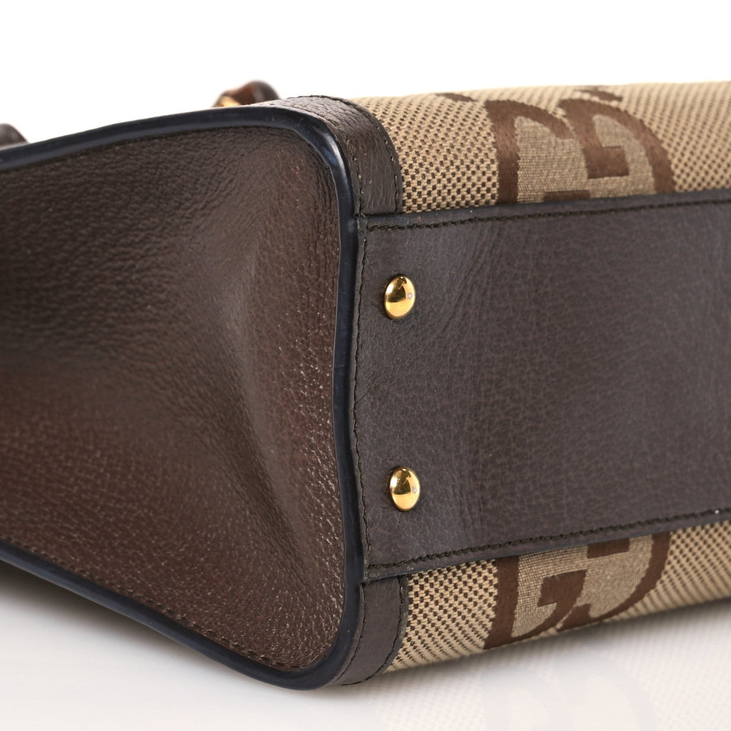 Monogram Jumbo GG Textured Dollar Calfskin Small Diana Tote Bag Camel Ebony New Acero