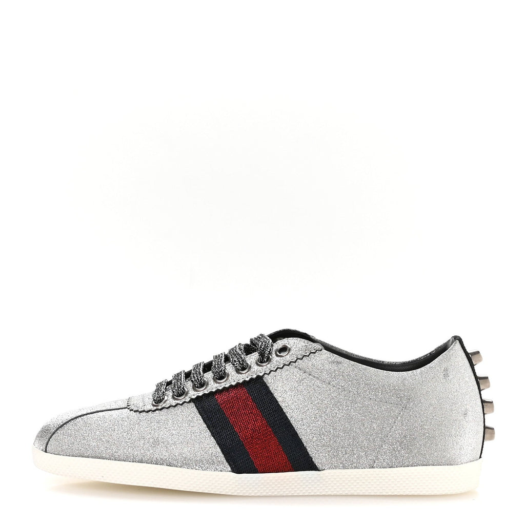 Glitter Fabric Studded Web Womens Sneakers 37 Silver