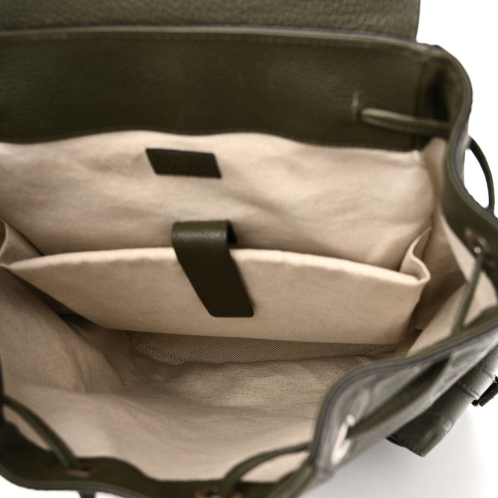 Piuma Calfskin Jumbo GG Embossed Double Buckle Backpack Dark Vintage Olive
