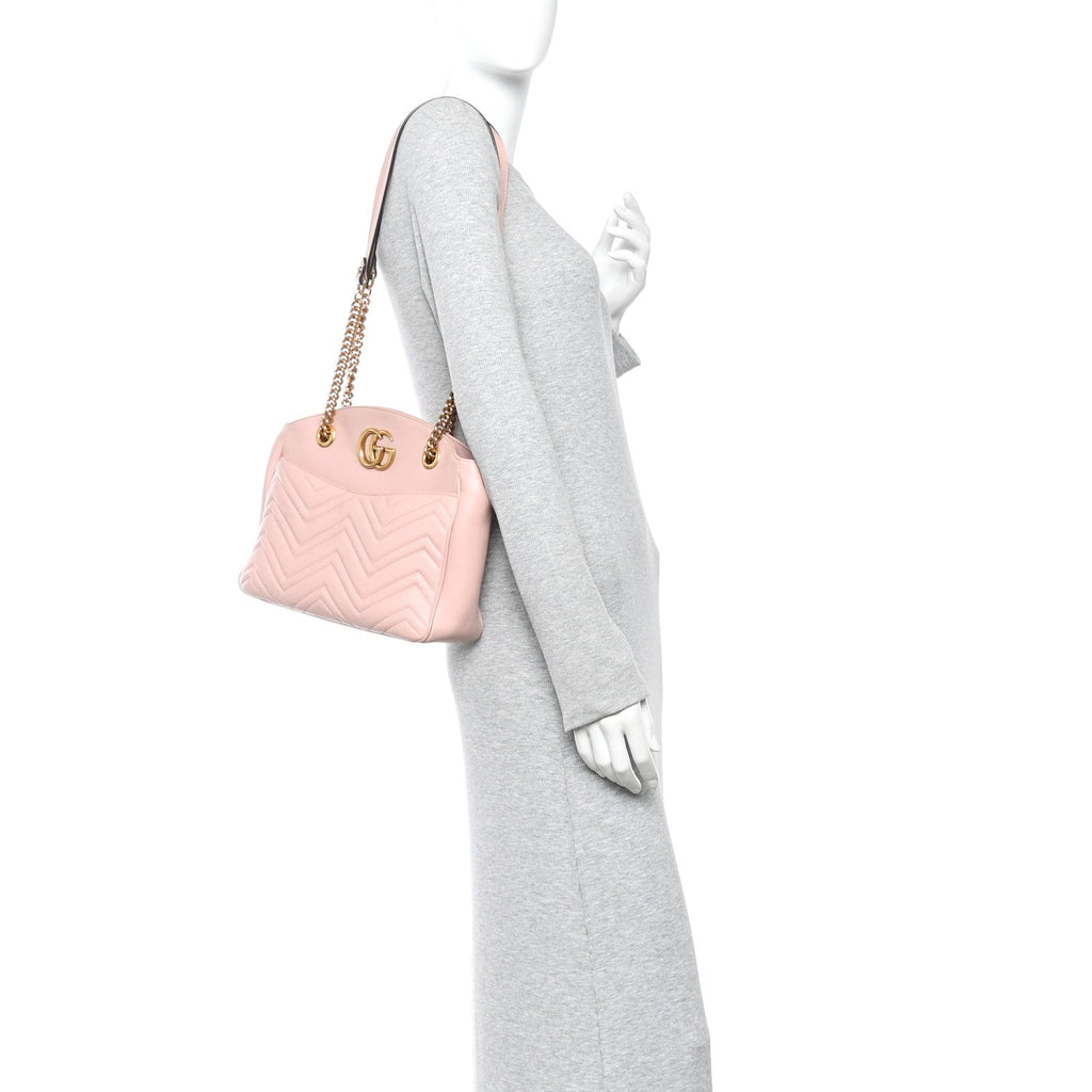 Calfskin Matelasse Medium GG Marmont Open Top Shoulder Bag Perfect Pink