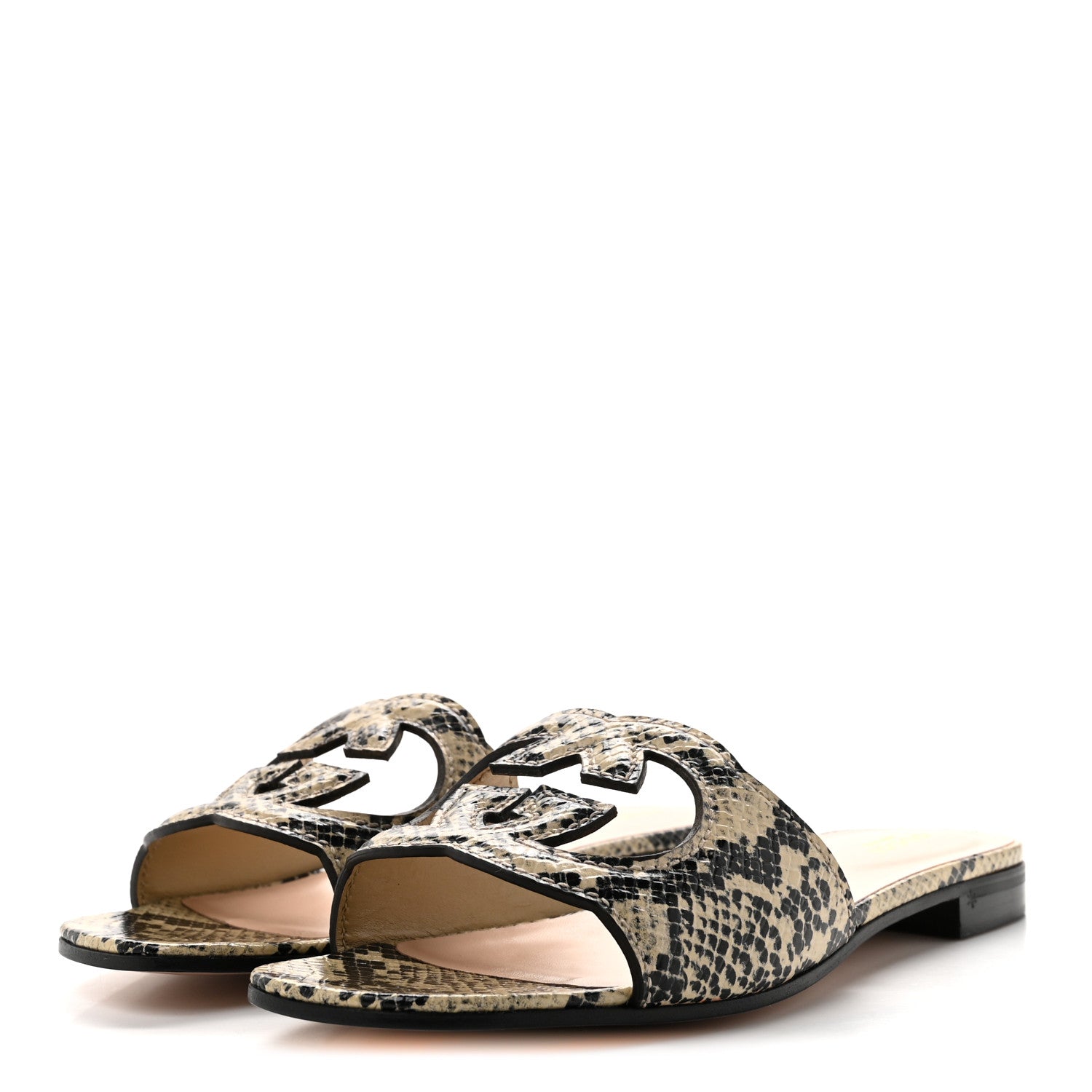 Calfskin Python Print Interlocking G Cut Out Slide Sandals 38.5 Beige Avana