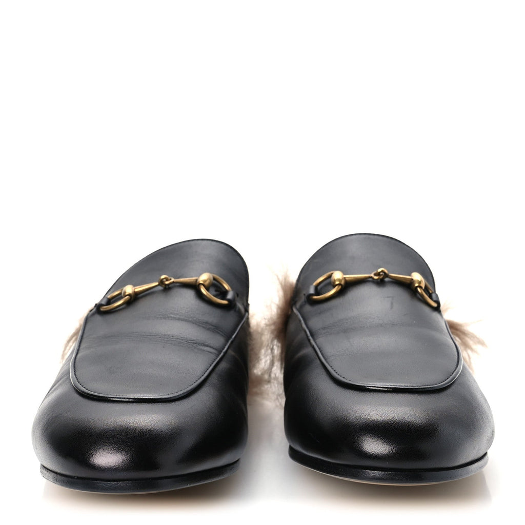 Calfskin Fur Womens Princetown Slippers 42 Black