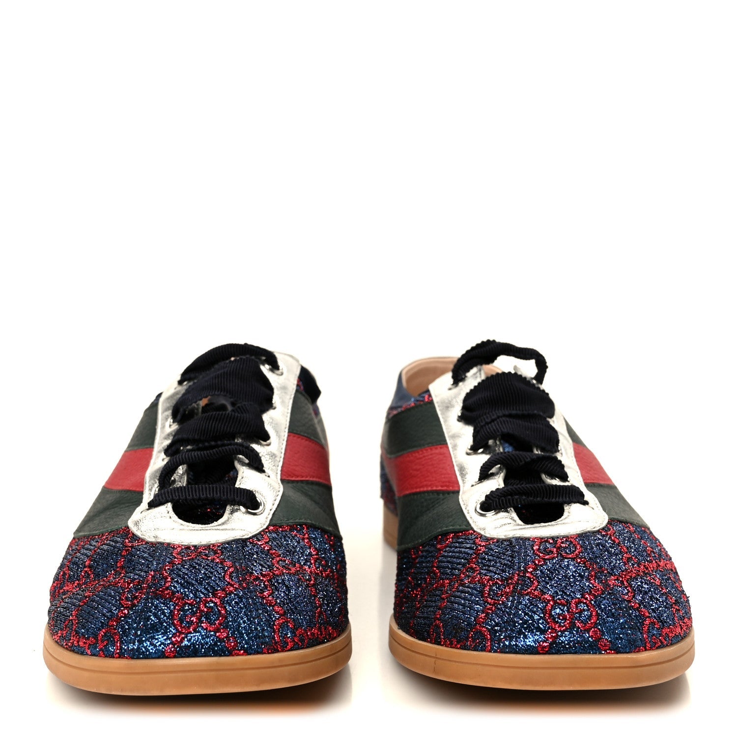 Lurex Calfskin Web GG Monogram Mens Falacer Sneakers 9 Iridescent Blue Iridescent Red Silver