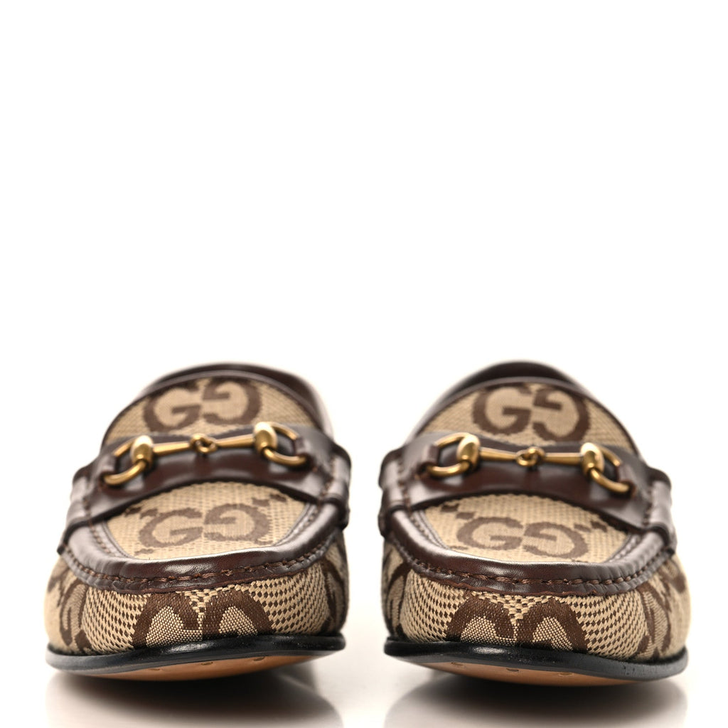 Monogram Jumbo GG Malaga Kid Horsebit Womens Jordaan Loafers 36.5 Camel Ebony New Acero Beige