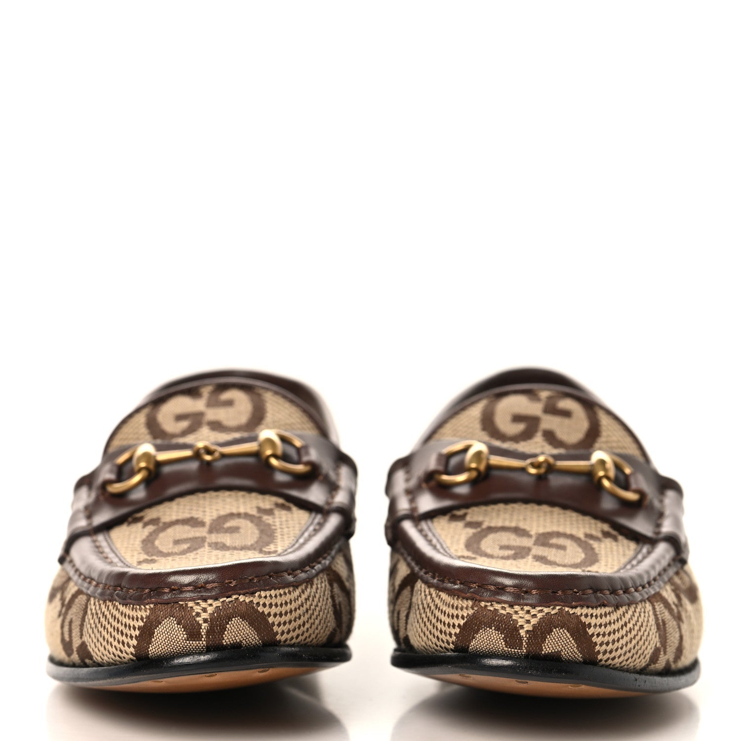 Monogram Jumbo GG Malaga Kid Horsebit Womens Jordaan Loafers 36.5 Camel Ebony New Acero Beige