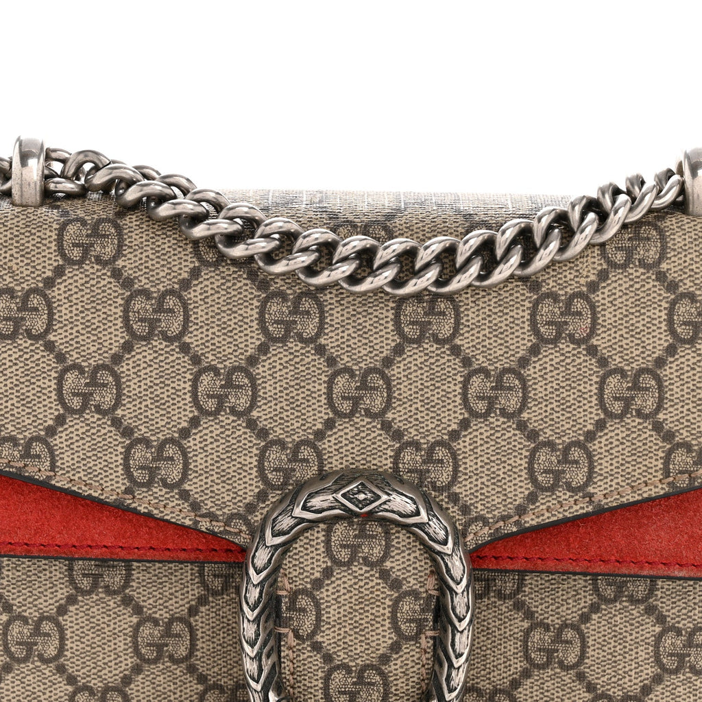 GG Supreme Monogram Suede Mini Dionysus Shoulder Bag Beige Ebony Vulcanic Red