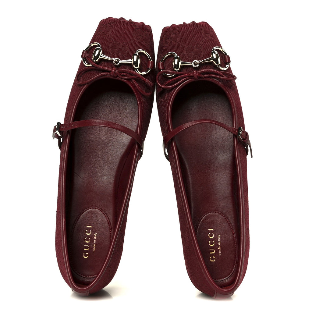 GG Monogram Horsebit Ballet Flats 37.5 Rosso Ancora