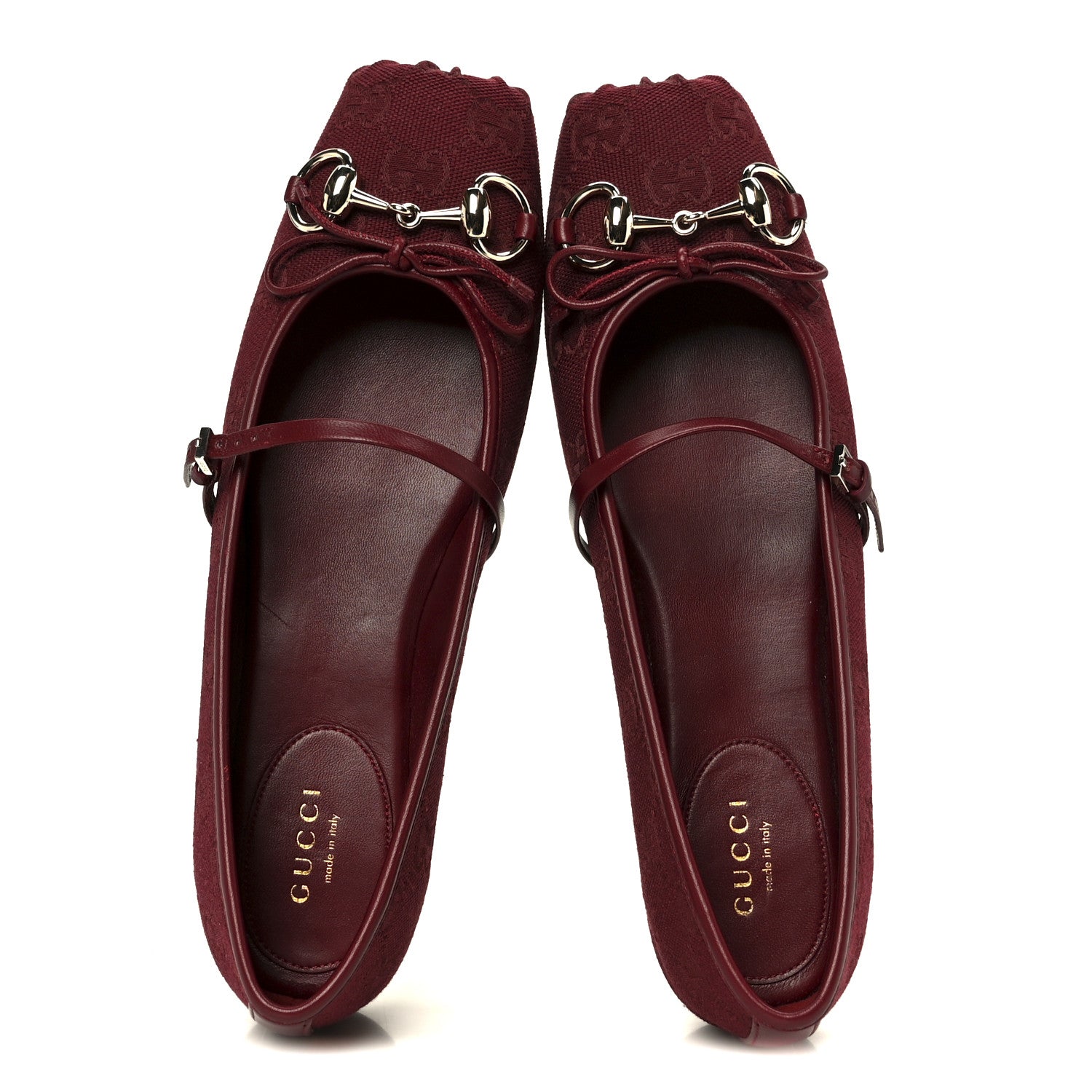 GG Monogram Horsebit Ballet Flats 37.5 Rosso Ancora