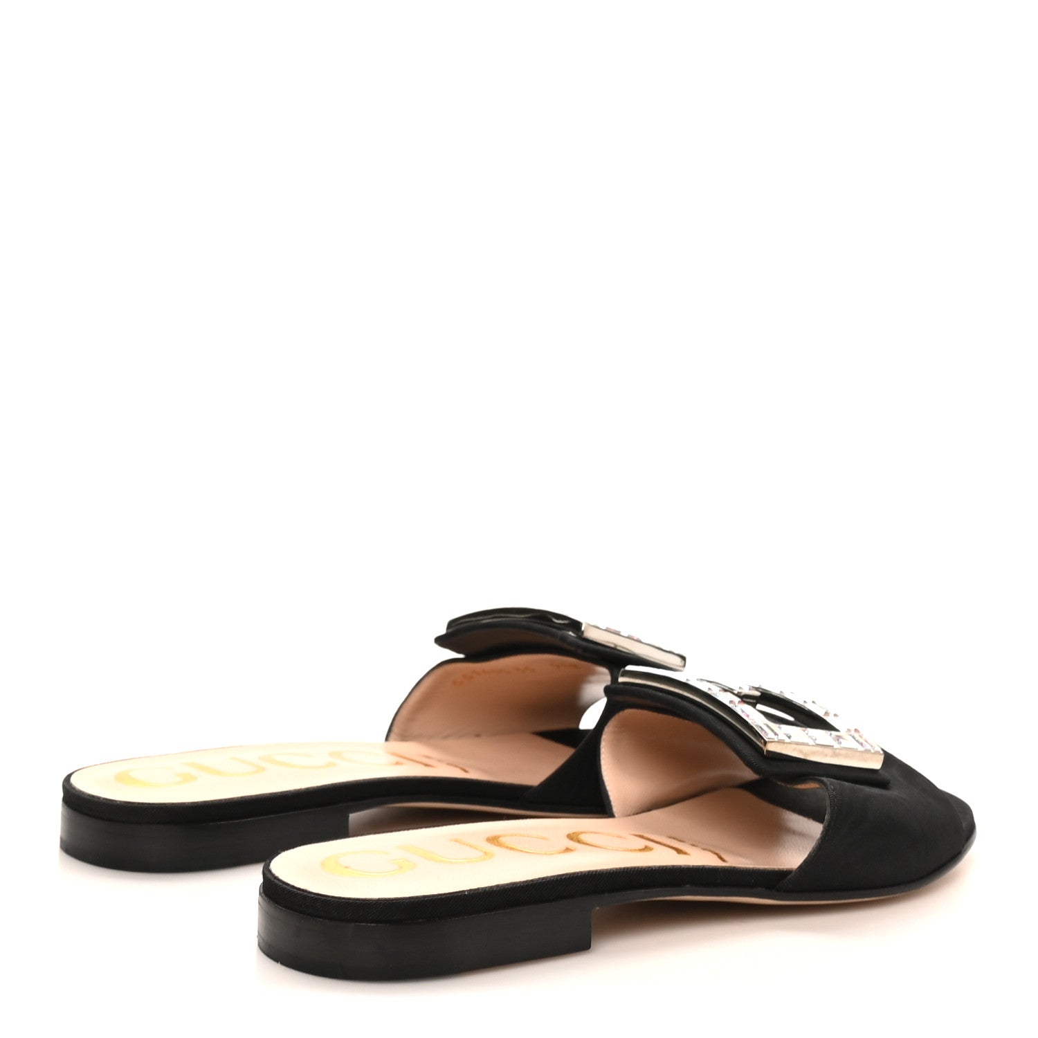Moire Fabric Crystal Square G Madelyn Slide Sandals 35 Black