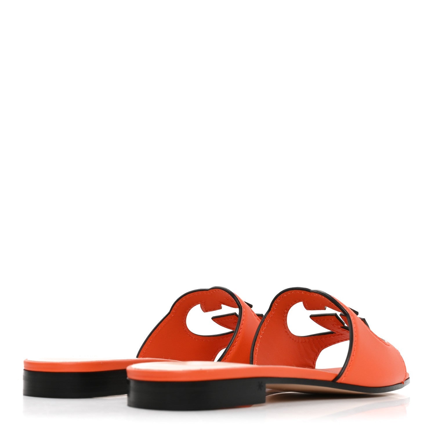 Cosmos Softy Calfskin Interlocking G Cut Out Slide Sandals 35.5 Deep Orange