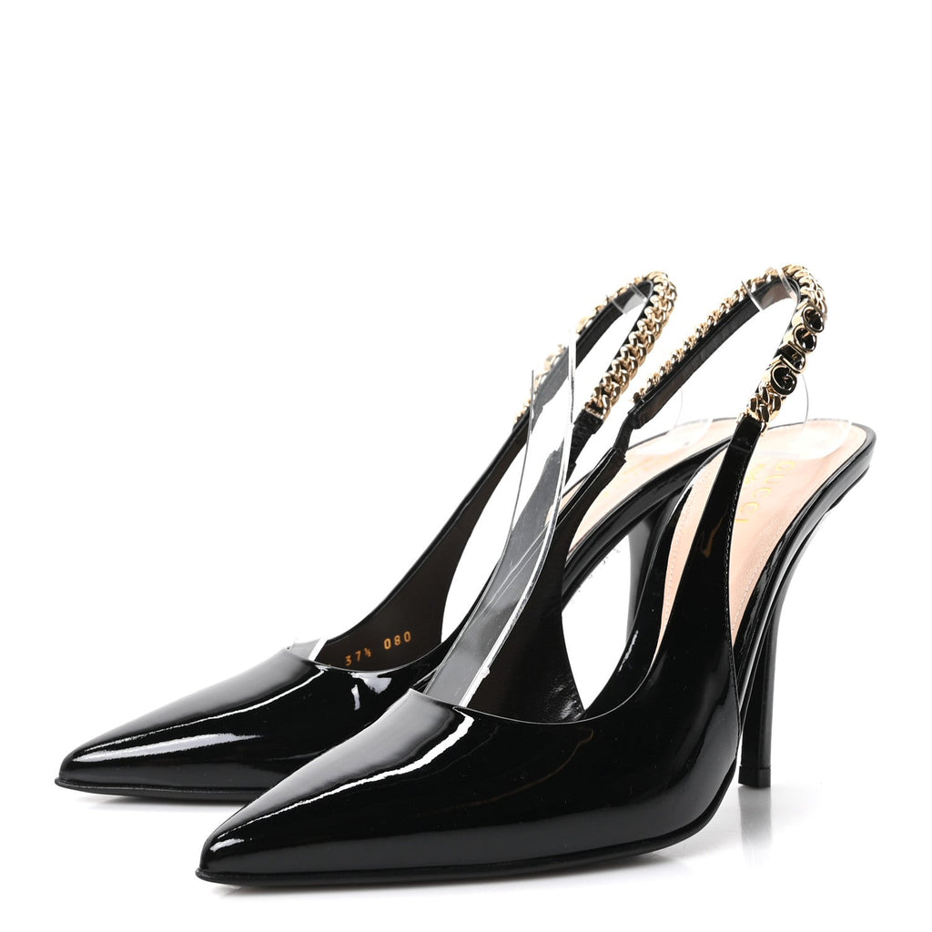 Vernice Crystal Nappa Charlotte Signoria Slingback Pumps 37.5 Black