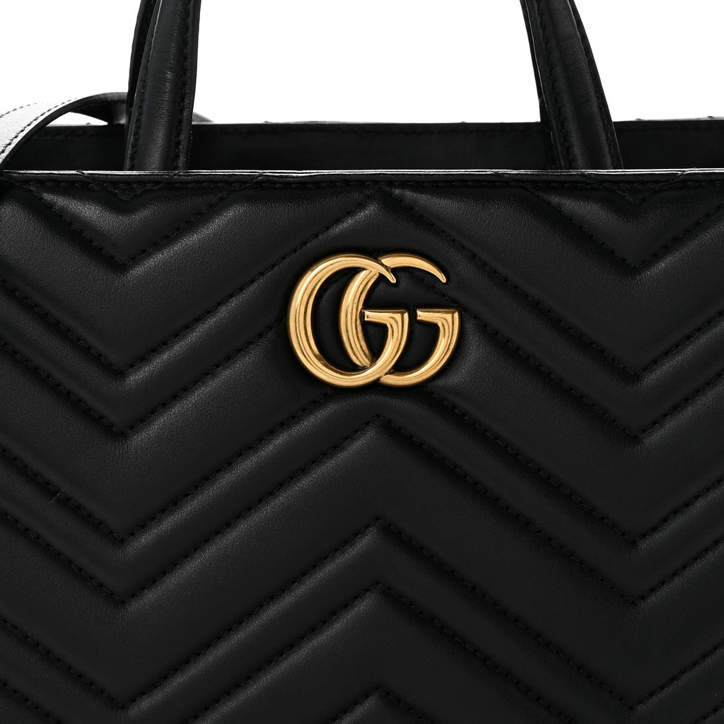 Calfskin Matelasse Small GG Marmont Tote Black