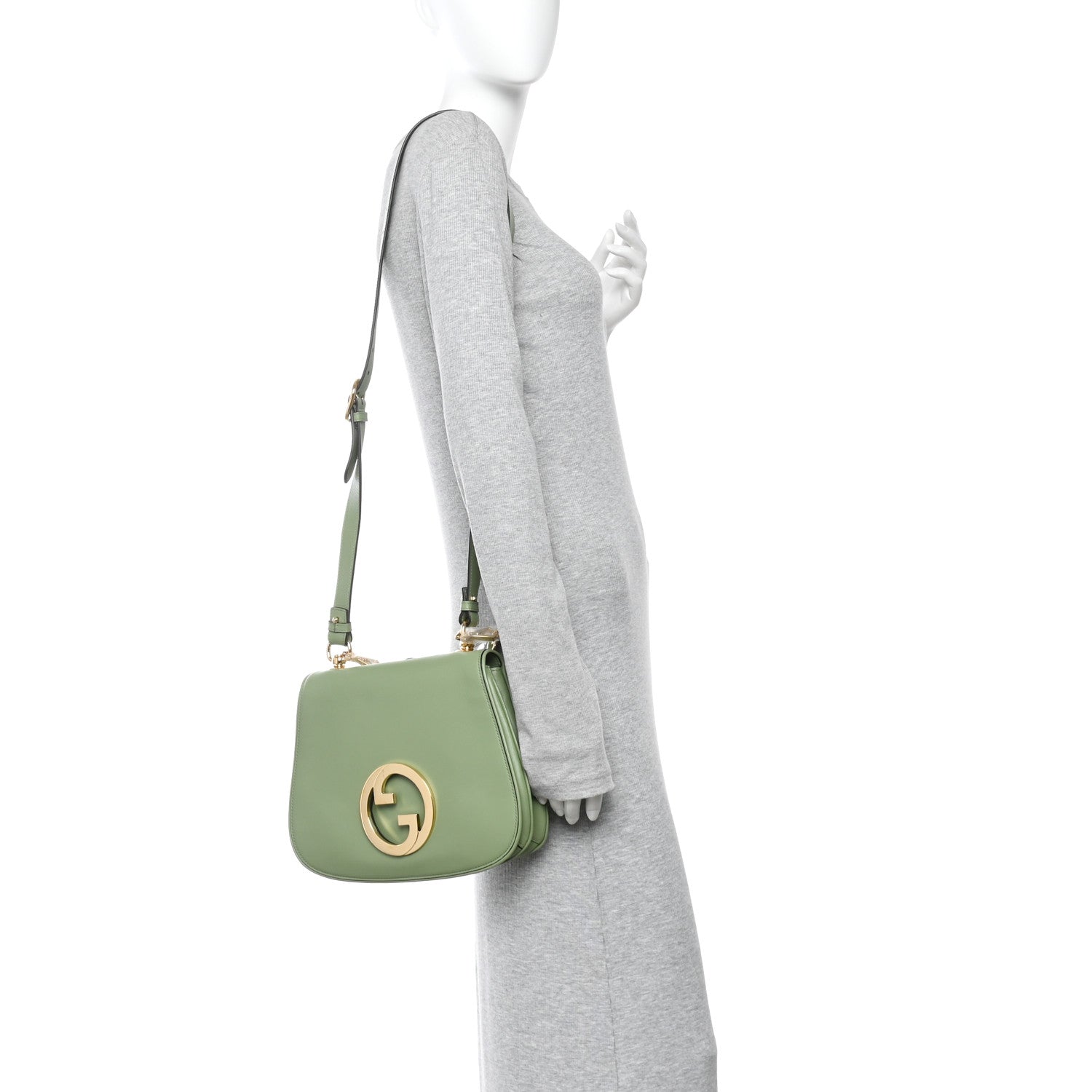 Roxy Calfskin Web Medium Blondie Top Handle Shoulder Flap Bag Salamander Green