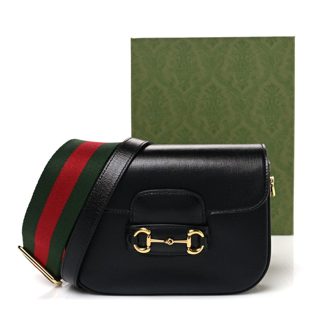 Azalea Calfskin Web Mini Horsebit 1955 Shoulder Bag Black