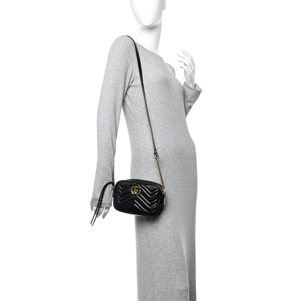 Calfskin Matelasse Mini GG Marmont Chain Shoulder Bag Black