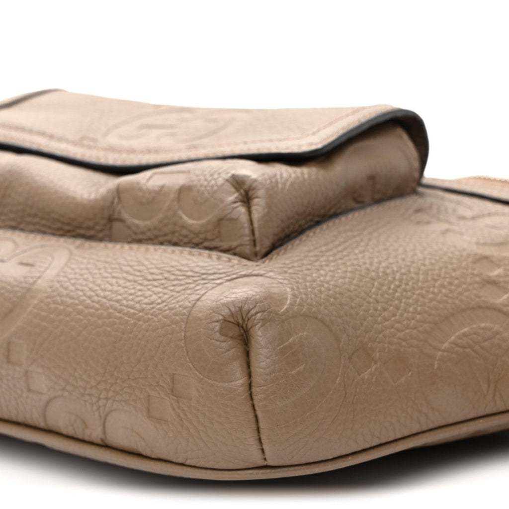 Piuma Calfskin Jumbo GG Embossed Pocket Belt Bag  Good Taupe