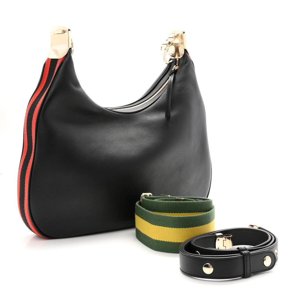 Aria Calfskin Web Large Attache Shoulder Bag Black
