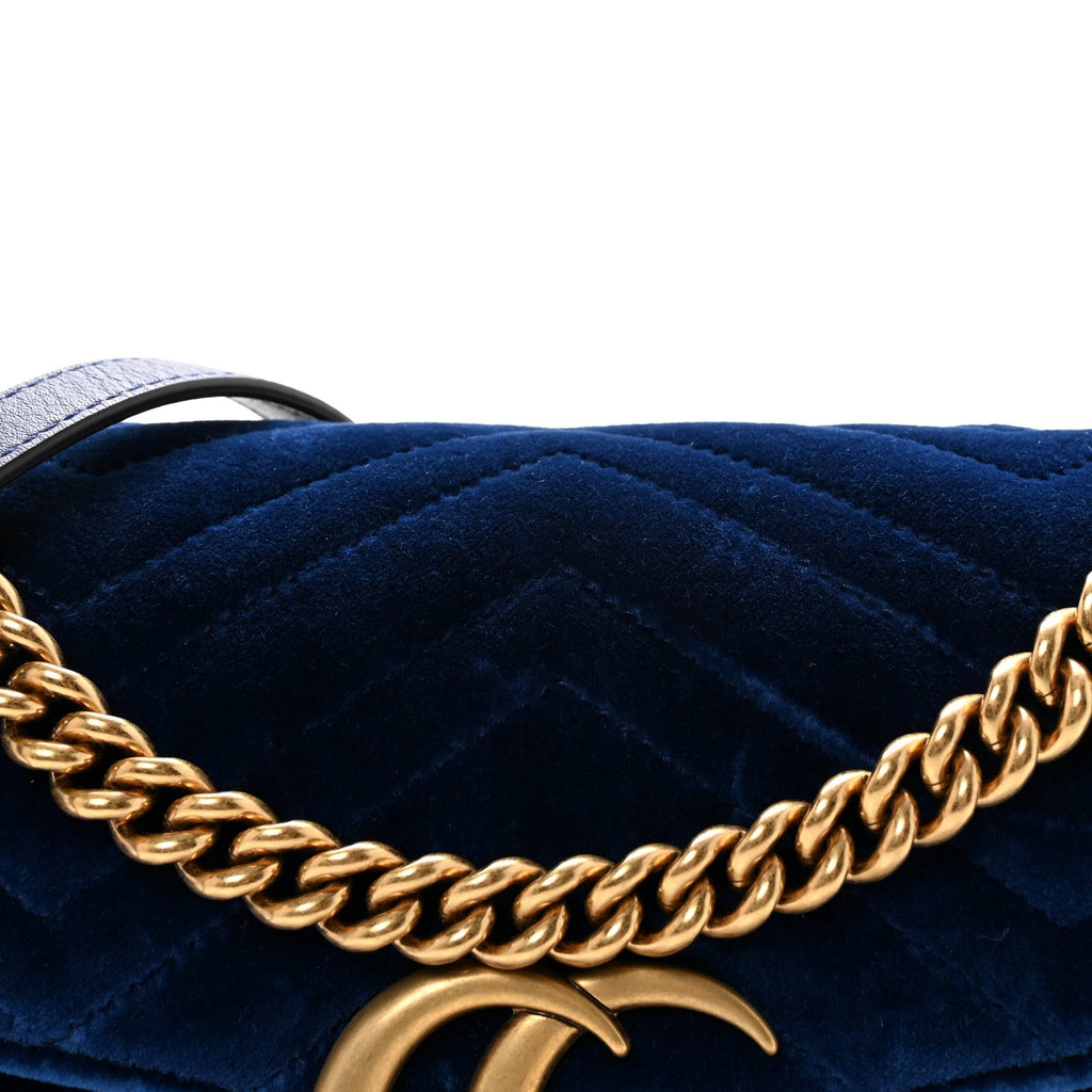 Velvet Matelasse Small GG Marmont Shoulder Bag Cobalt Blue