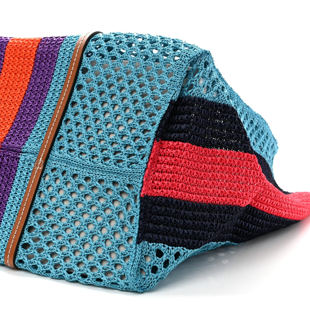 Raffia Web Woven Interlocking G Tote Blue Multicolor