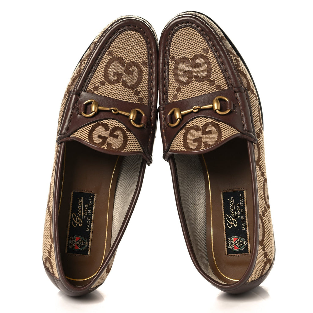 Monogram Jumbo GG Malaga Kid Horsebit Womens Jordaan Loafers 36.5 Camel Ebony New Acero Beige