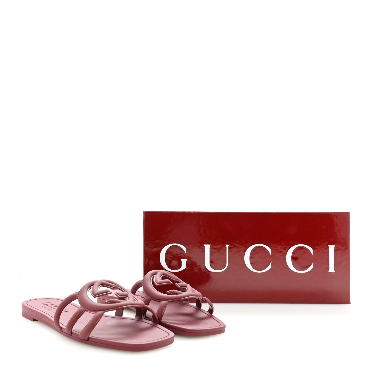 Rubber Womens Interlocking G Slide Sandals  39 Rosso Ancora