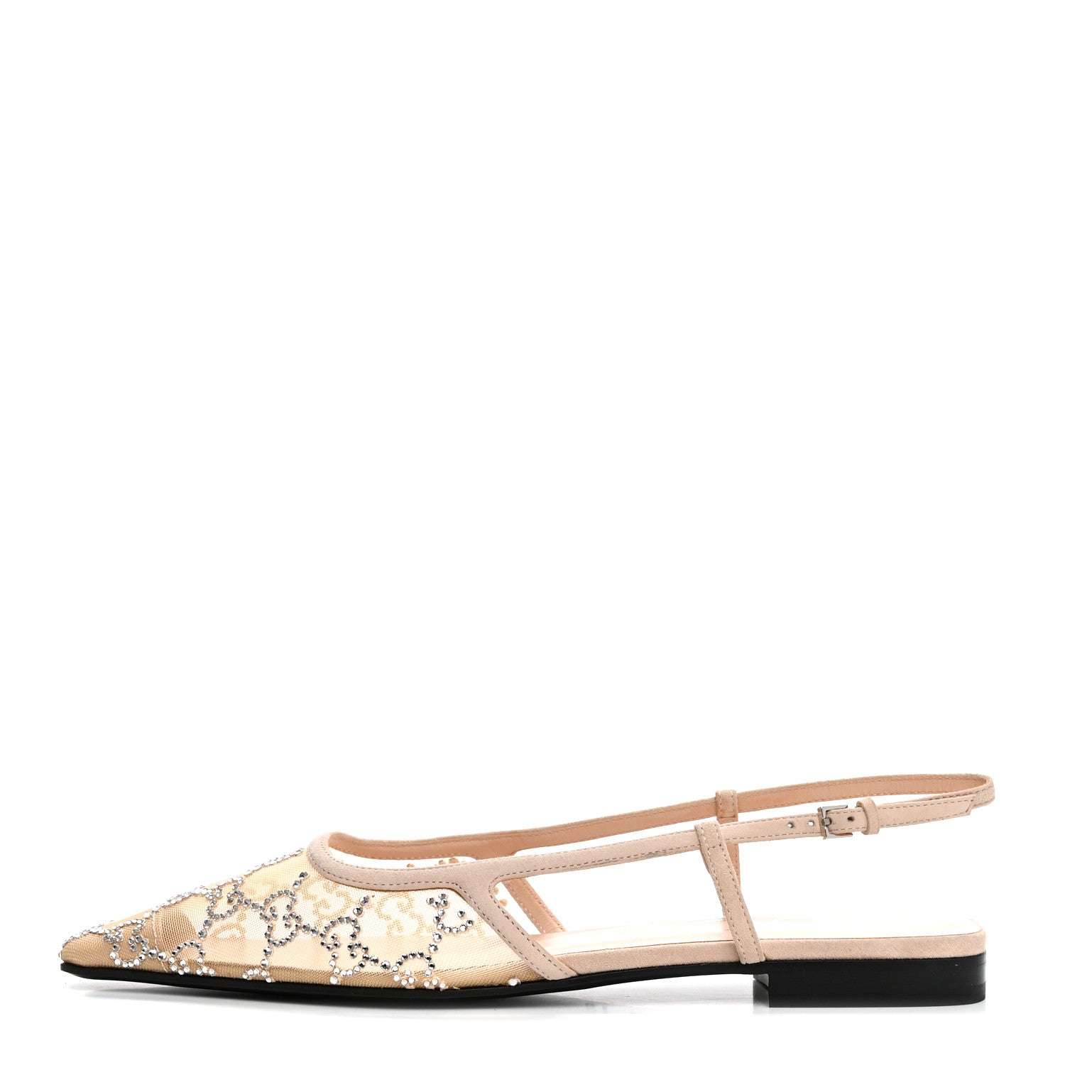 Suede Mesh Crystal GG Monogram Slingback Ballet Flats 37 Light Powder Skin Rose