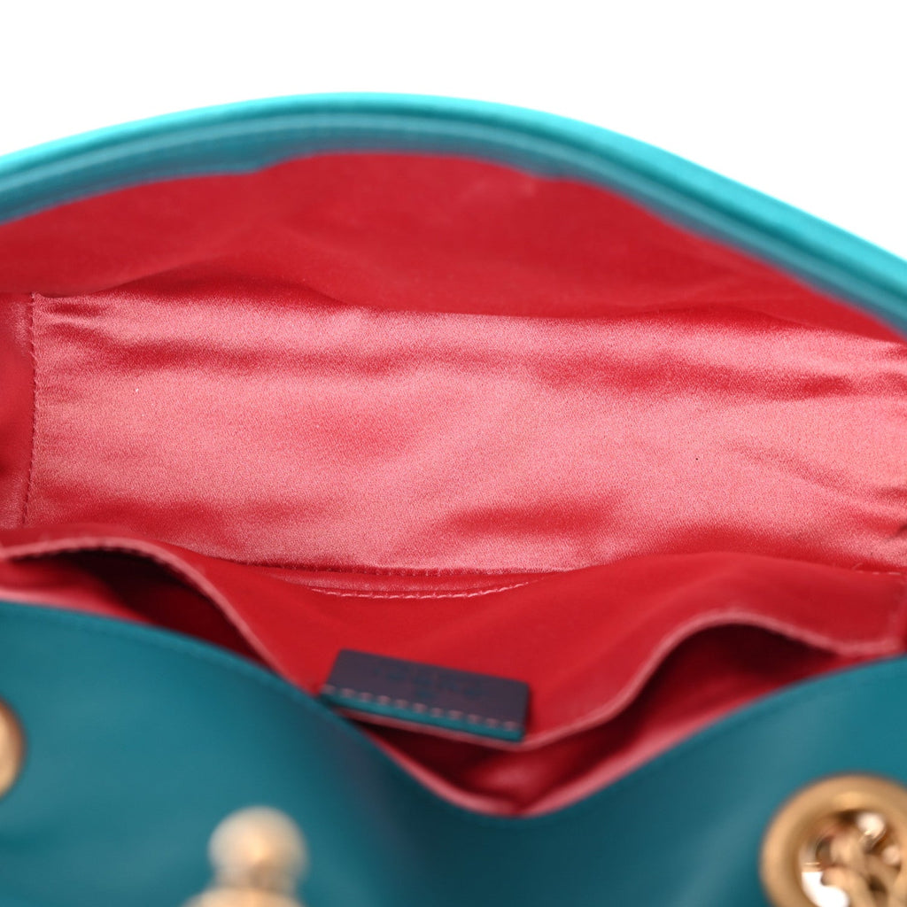 Velvet Matelasse Mini GG Marmont Shoulder Bag Pavone Cyan
