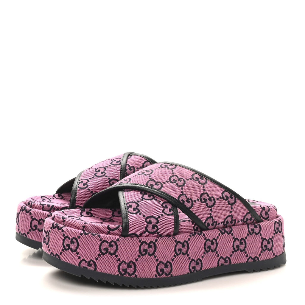 Monogram Multicolor Criss Cross Platform Slide Sandals 36.5 Pink Blue