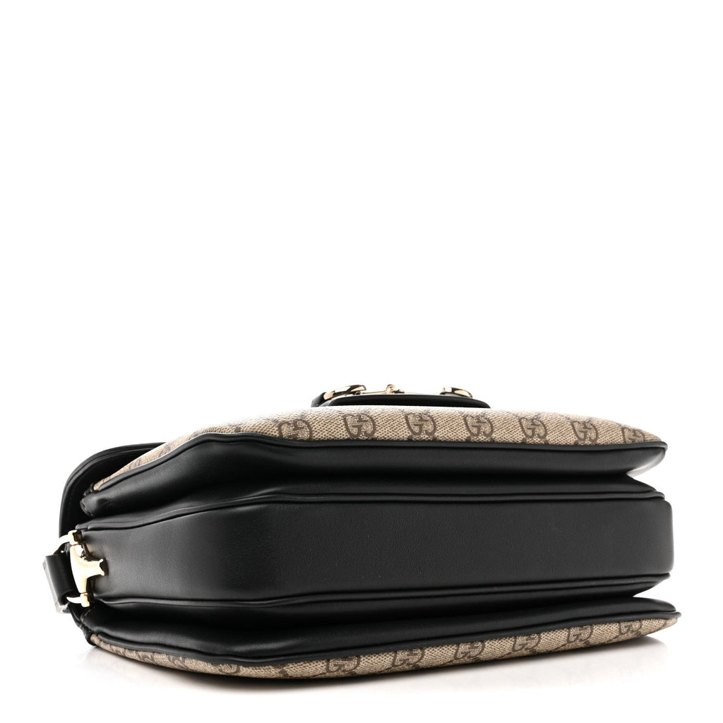 GG Supreme Monogram Horsebit 1955 Soft Small Shoulder Bag Beige Black