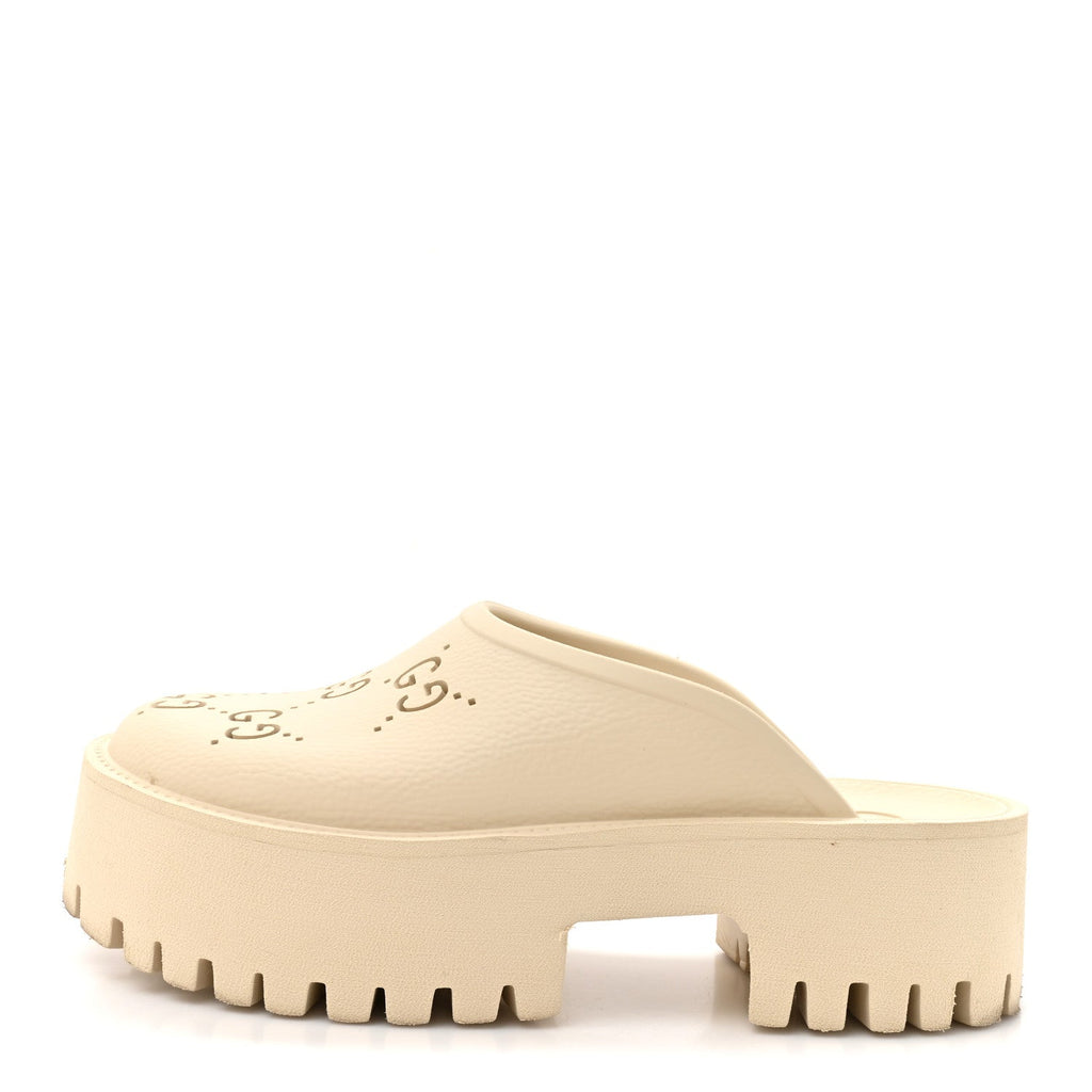 Rubber Monogram GG Go Through Platform Slide Clogs 38 Mystic White