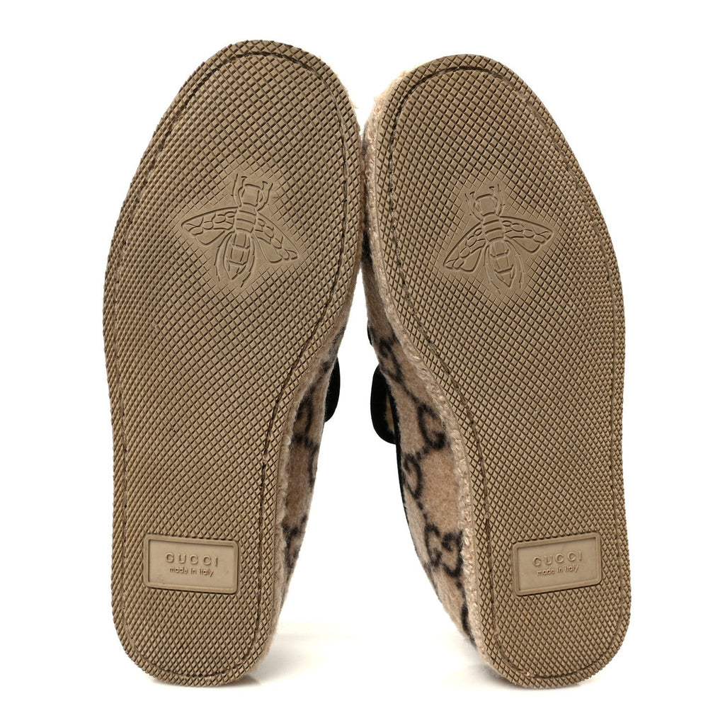 Covered Wool GG Monogram Womens Fria Horsebit Loafers 35.5 Beige Ebony Black Butterscotch