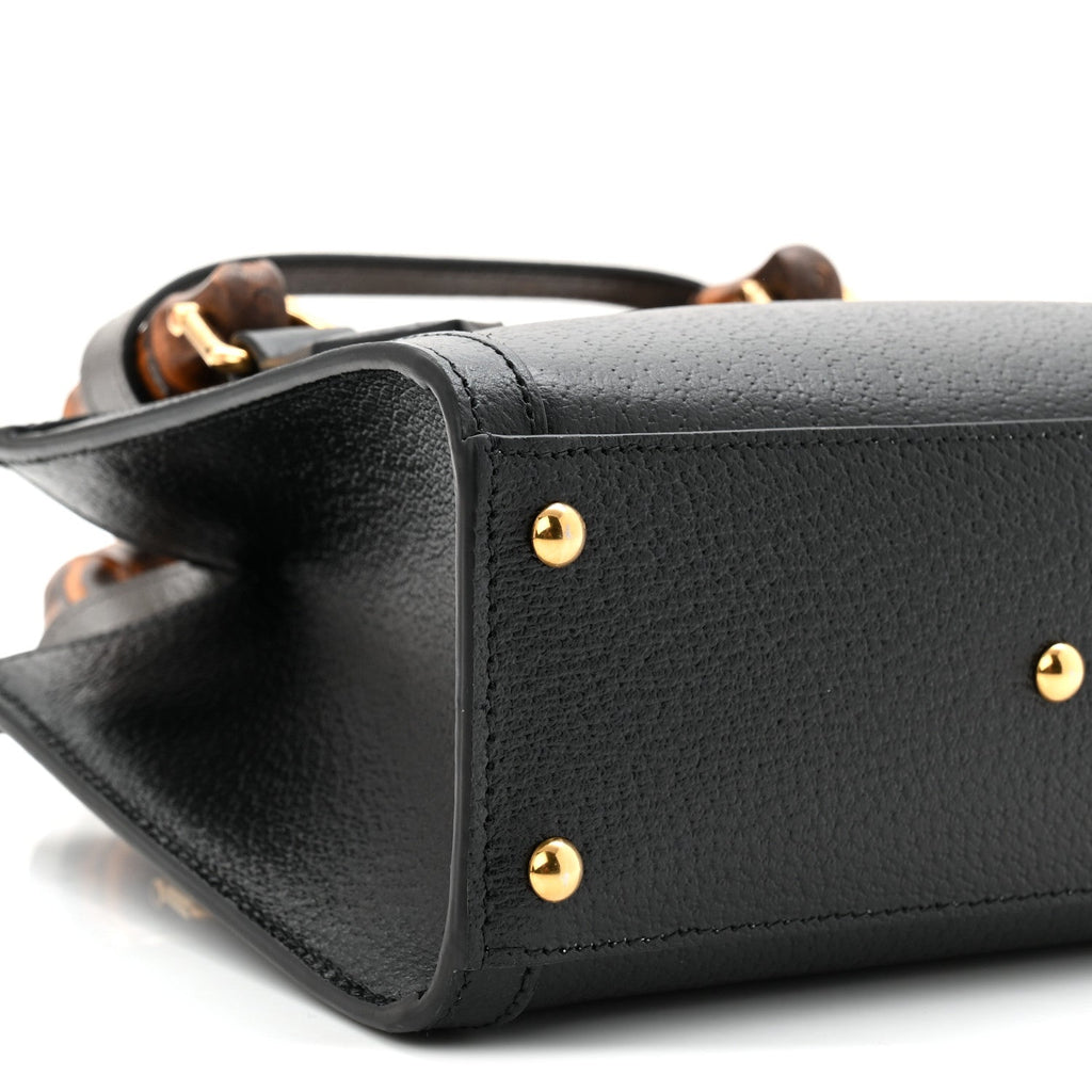 Textured Dollar Calfskin Web Mini Diana Tote Bag Black
