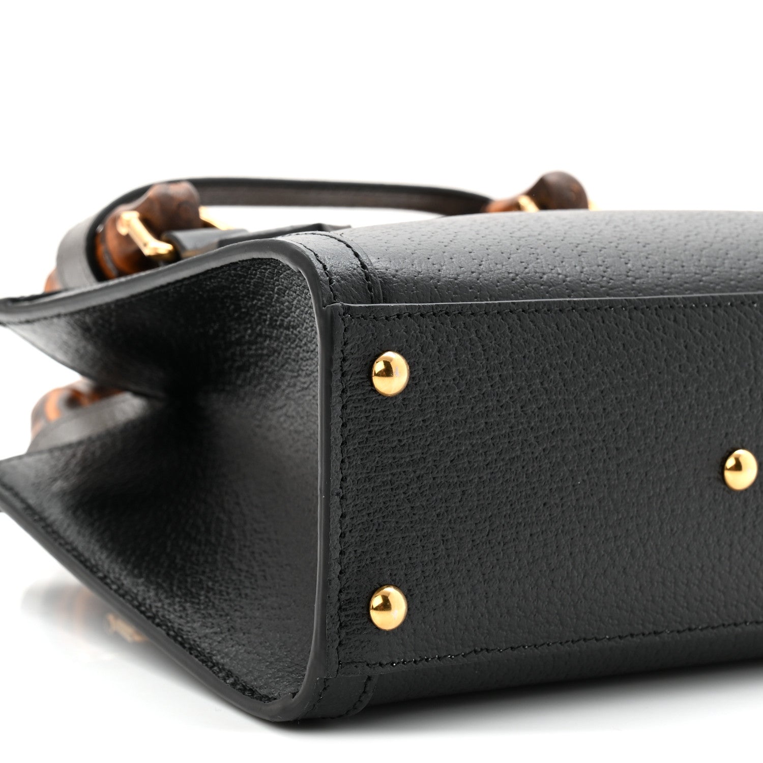 Textured Dollar Calfskin Web Mini Diana Tote Bag Black