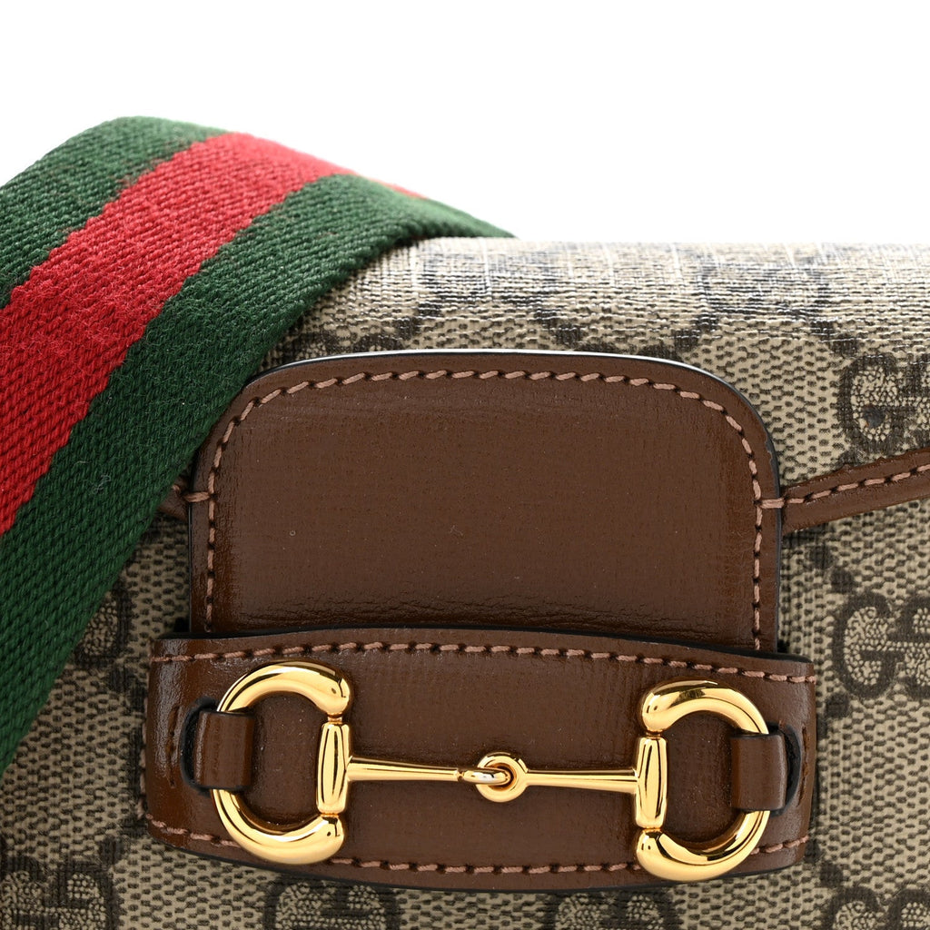GG Supreme Monogram Azalea Calfskin Web Horsebit 1955 Wallet On Strap Beige Ebony Brown Sugar