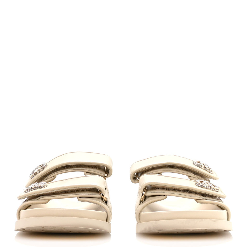 Calfskin Double G Crystal Womens Isla Dad Sandals 37 Ivory