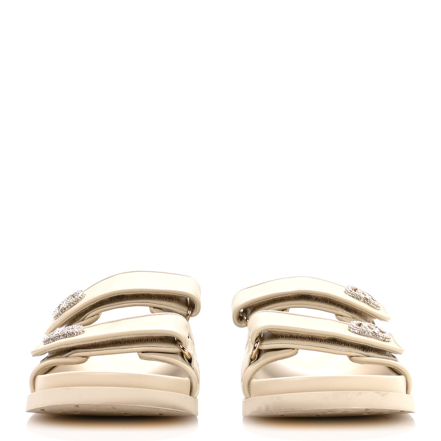 Calfskin Double G Crystal Womens Isla Dad Sandals 37 Ivory
