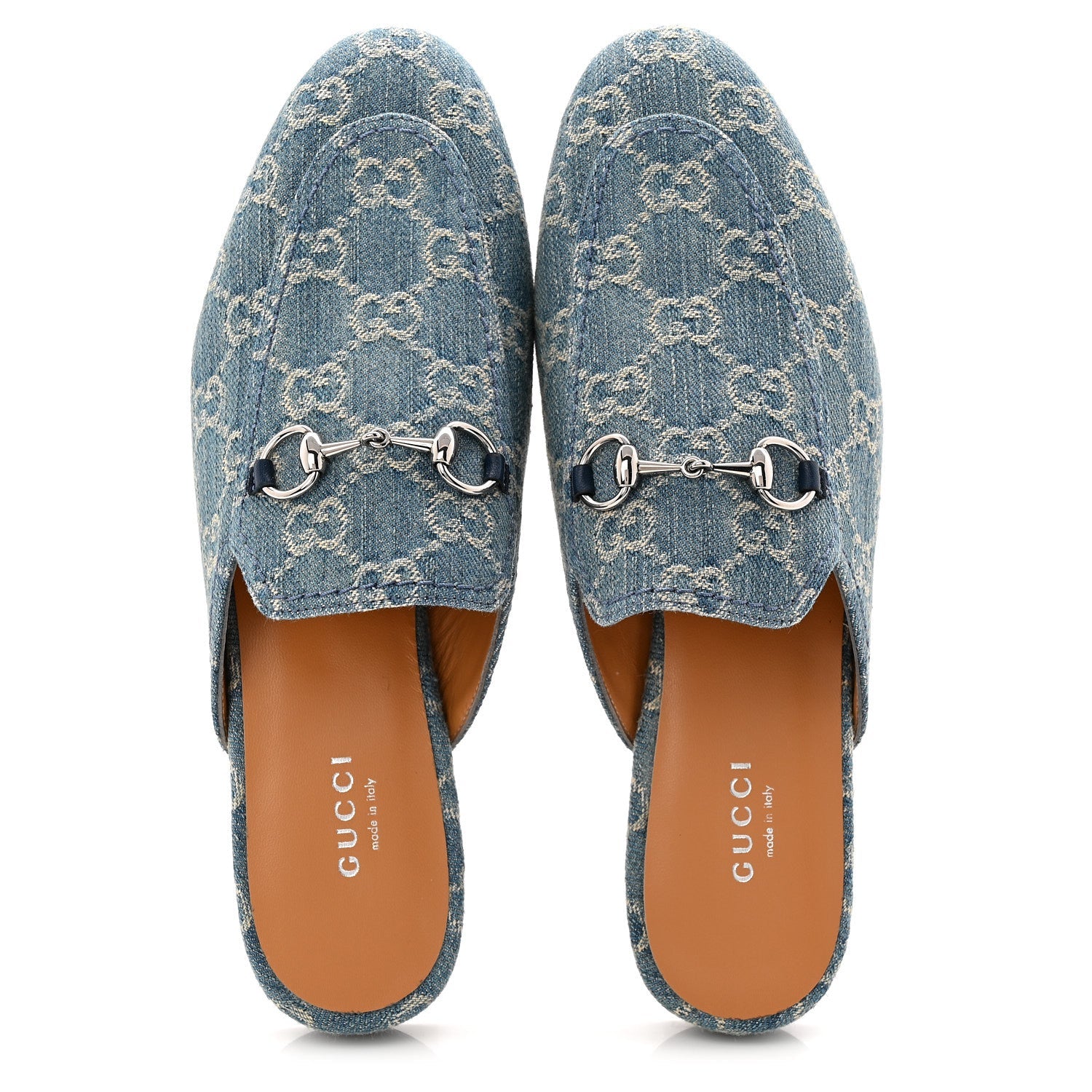 New Denim GG Malaga Kid Womens Princetown Slippers 37.5 Light Blue Royale