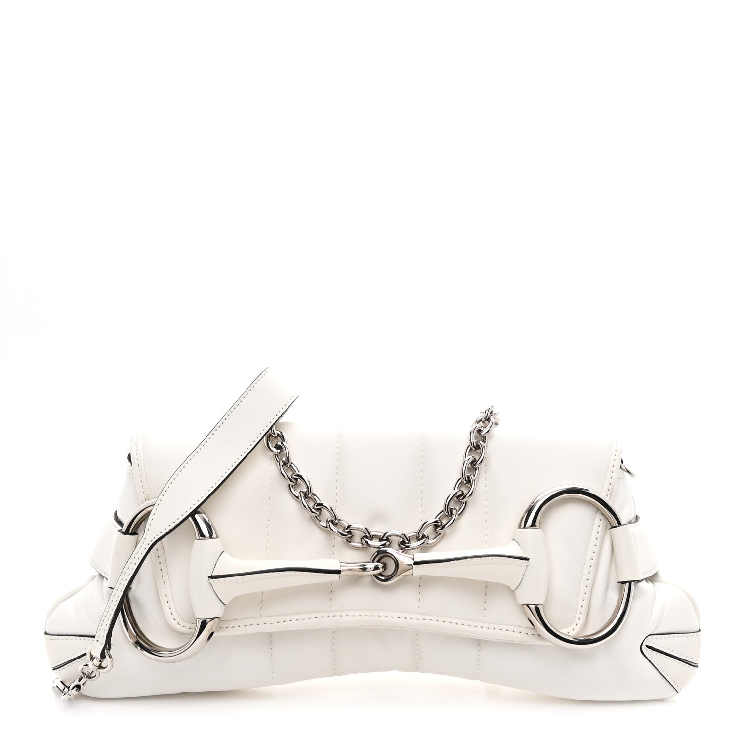 Nappa Vertical Matelasse Medium Maxi Horsebit Chain Shoulder Bag Mystic White