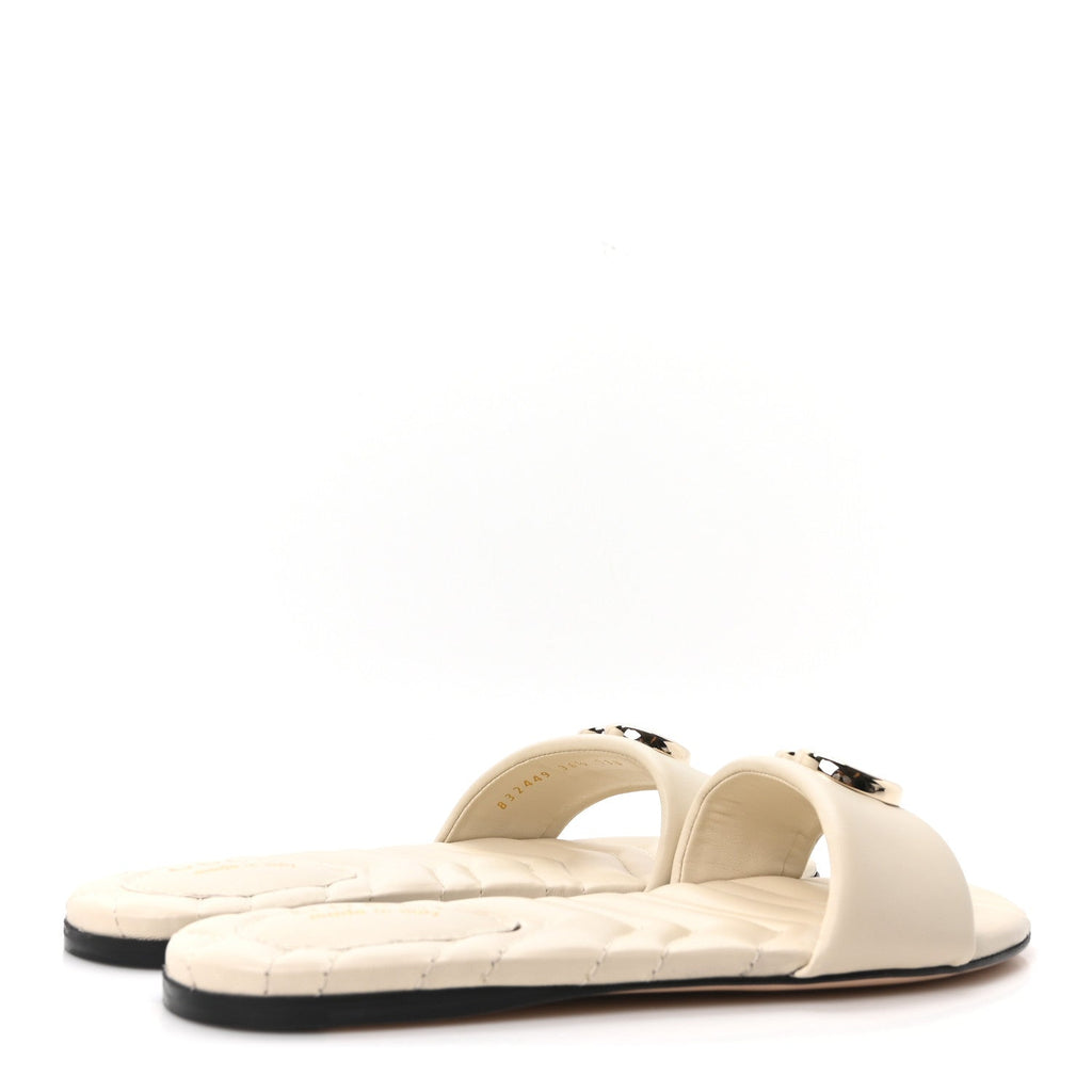Nappa Matelasse GG Marmont Flat Slide Sandals 36.5 New Ivoire