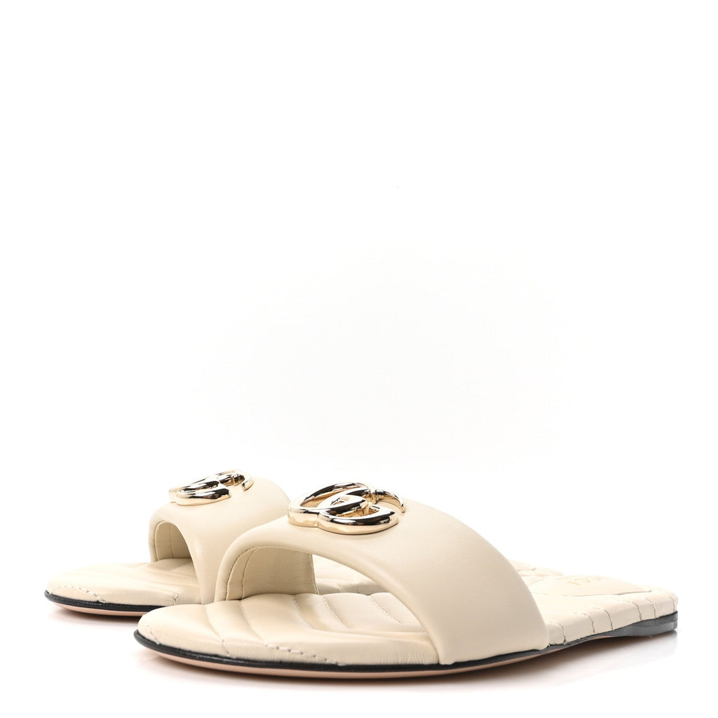 Nappa Matelasse GG Marmont Flat Slide Sandals 36.5 New Ivoire