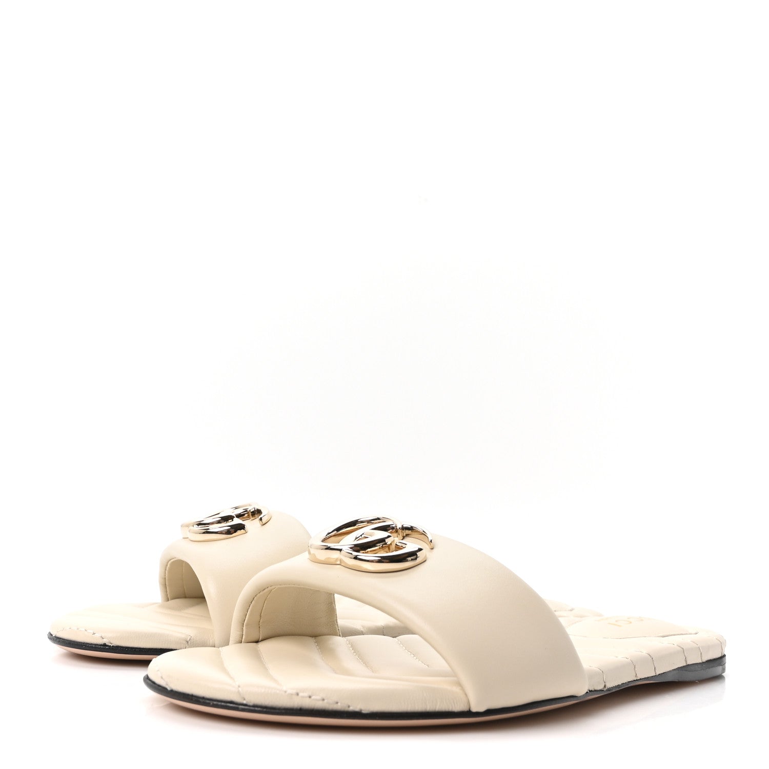 Nappa Matelasse GG Marmont Flat Slide Sandals 36.5 New Ivoire