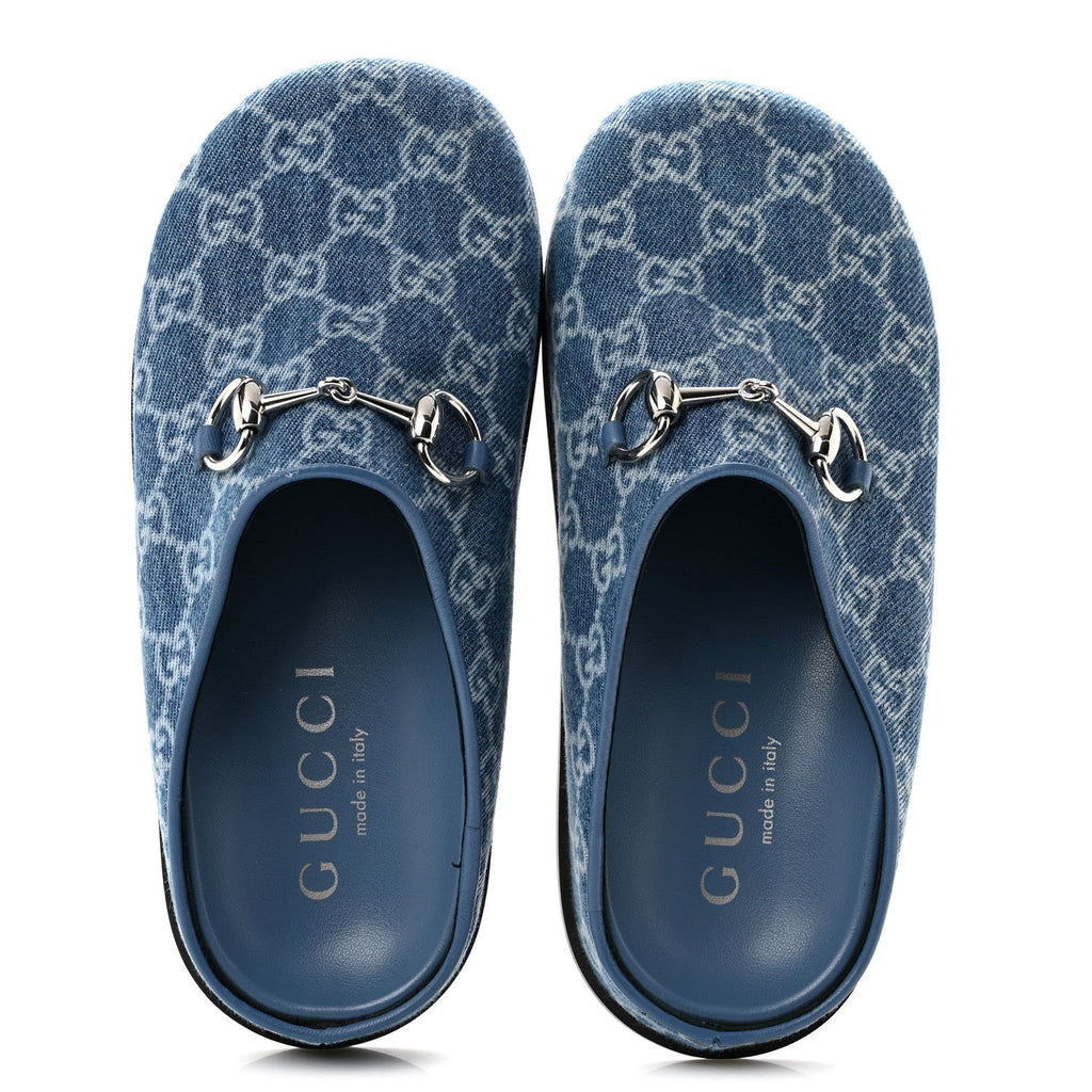 New Denim GG Monogram Granada Kid Womens Horsebit Mules 35 Blue