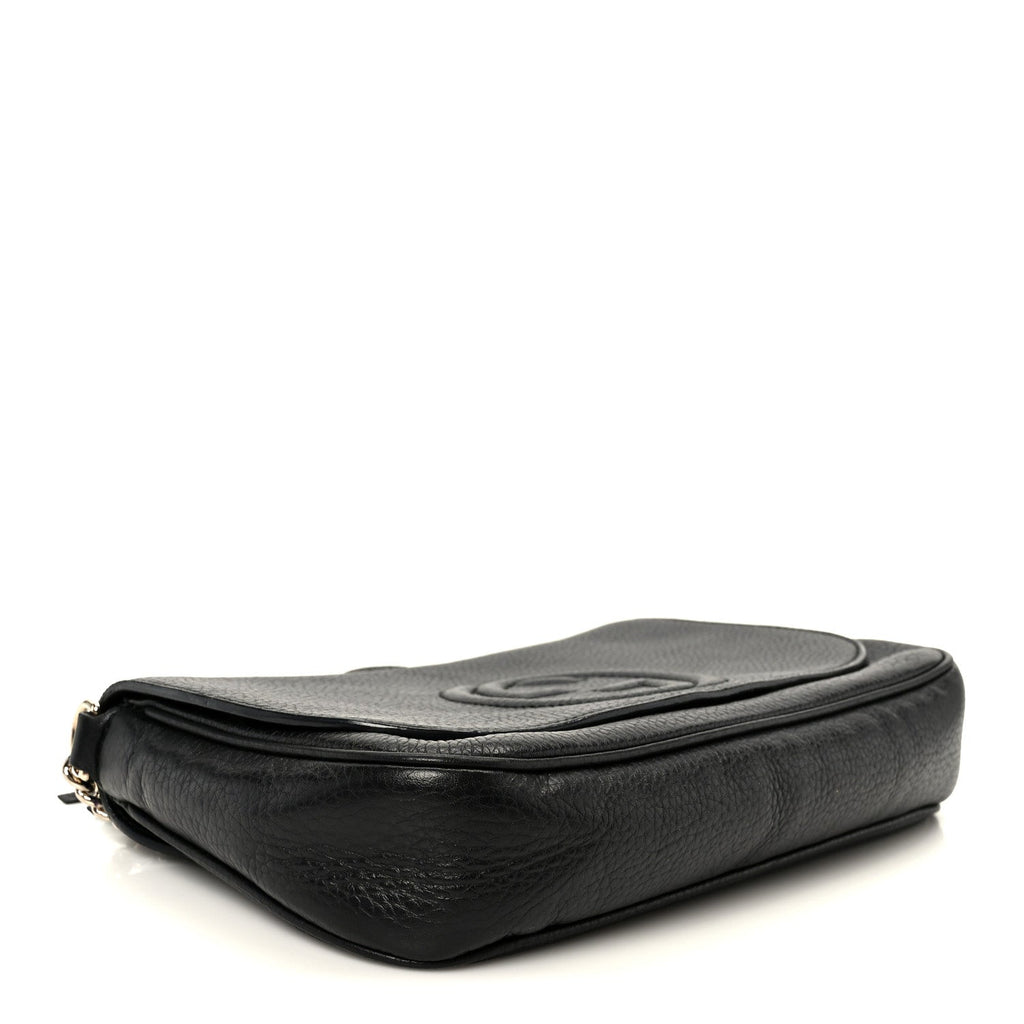 Pebbled Calfskin Medium Soho Flap Crossbody Black