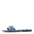New Denim GG Monogram Horsebit Flat Slide Sandals 36 Blue