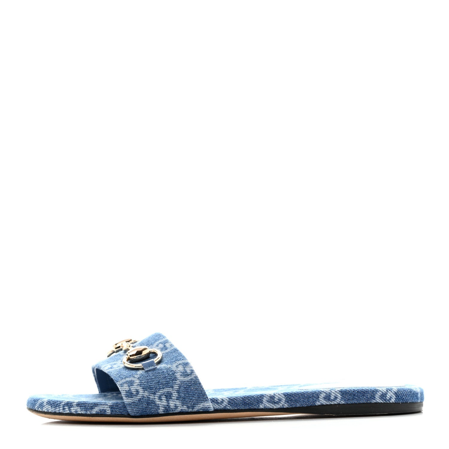 New Denim GG Monogram Horsebit Flat Slide Sandals 36 Blue