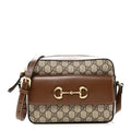 GG Supreme Monogram Small Horsebit 1955 Shoulder Bag Beige Brown Sugar