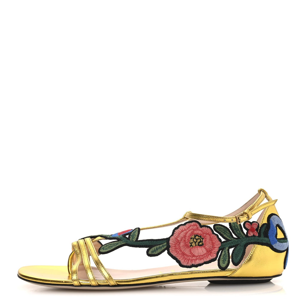 Metallic Nappa Ophelia T-Strap Flat Sandals 36 Gold